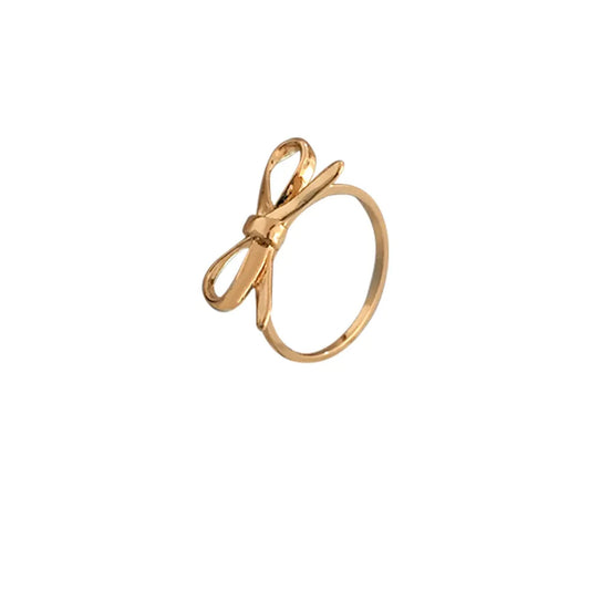 Gold-Plated Lovely Ribbon-Decorated Ring - Delicate and Cute